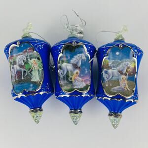 The Bradford Editions Heirloom Porcelain Ornaments Fairy Unicorns Blue